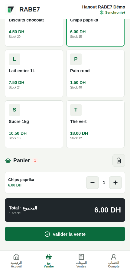 Panier de vente sur la caisse mobile WinWin